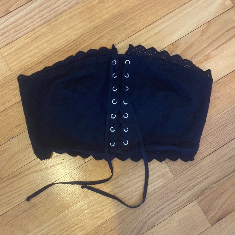 Black lace trimmed tube top